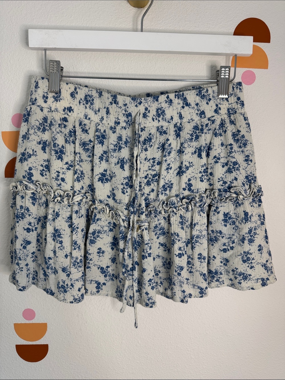 Whiteroom + Cactus Blue Floral Tiered Mini Skirt Cottagecore boho N0286